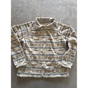 Columbia Womens XL Fleece Full Zip Jacket Geometric Fair Isle Tan Cream XL0755